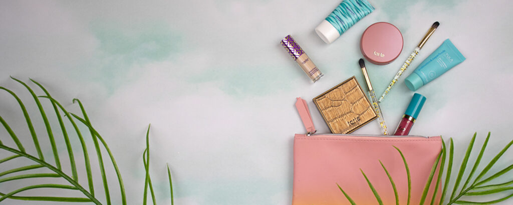 top down photography shot of beauty products for magazine layout