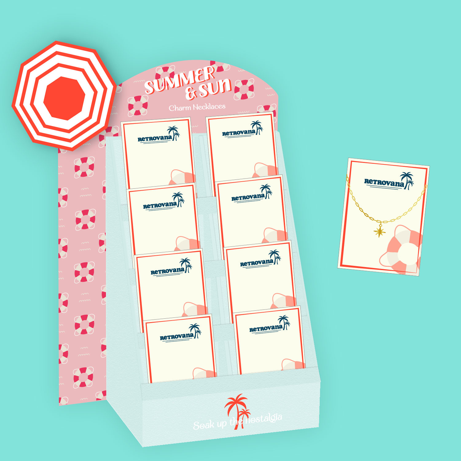 PDQ display design summer package design jewelry cards